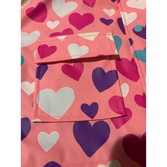 Hatley 8 pink color changing heart raincoat terry lining hooded pockets nwt - Picture 2 of 10